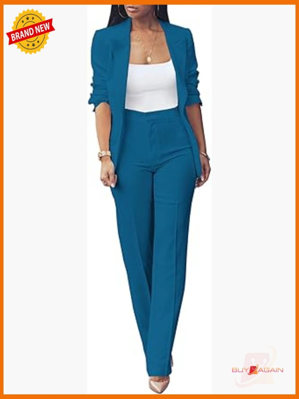 2 Piece Blazer Suit Sets for Women Open Front Long Sleeve Slim Fit Pants